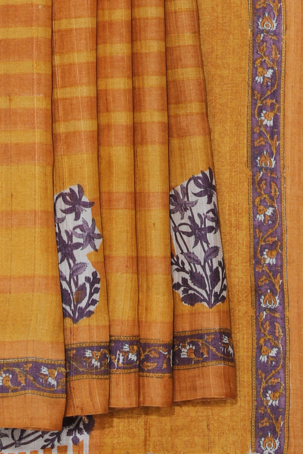 Bhagalpur Tussar Silk Mustard Saree