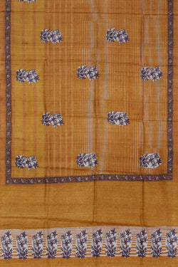 Image of Bhagalpur Tussar Silk Mustard Saree