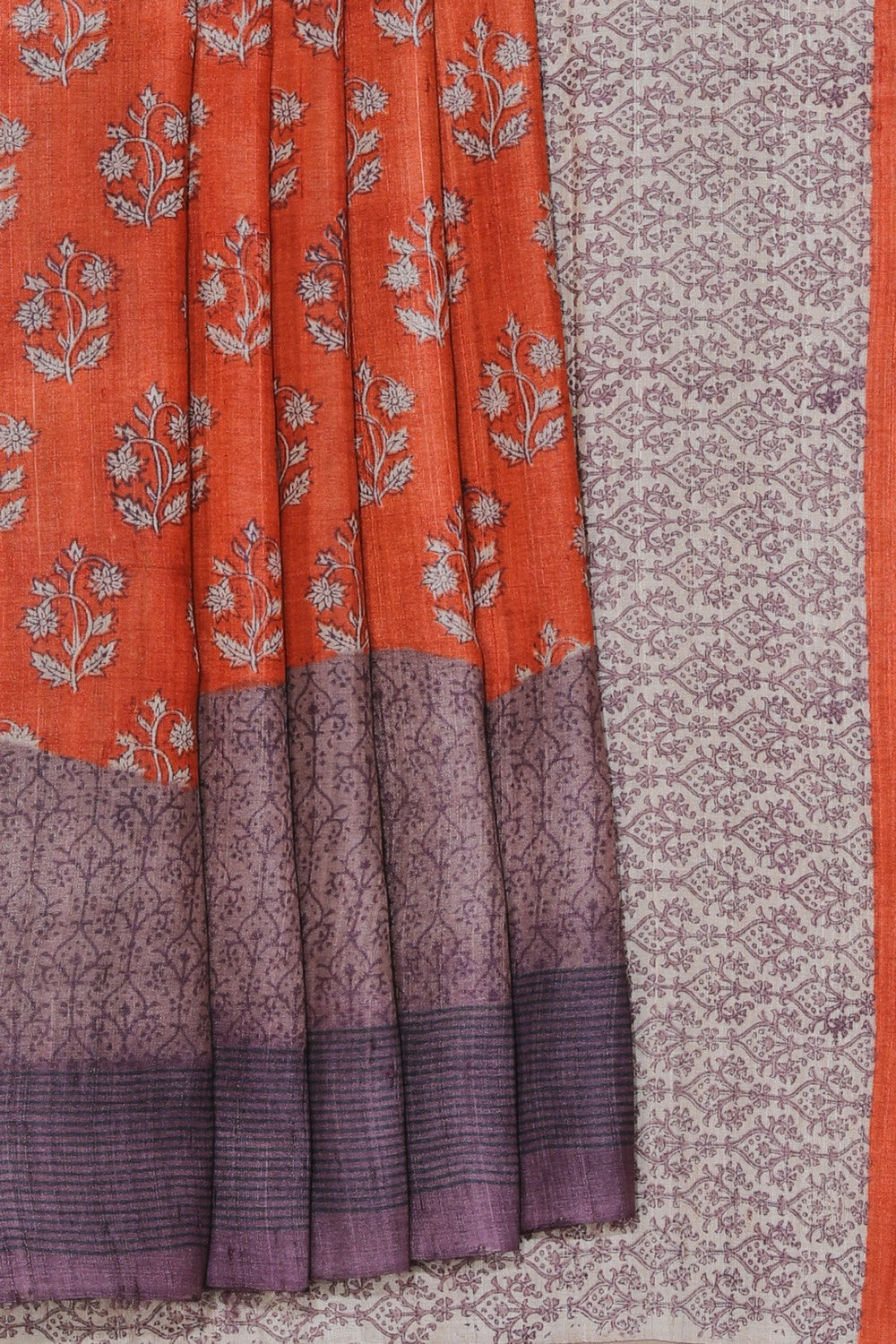 Bhagalpur Tussar Silk Orange Saree