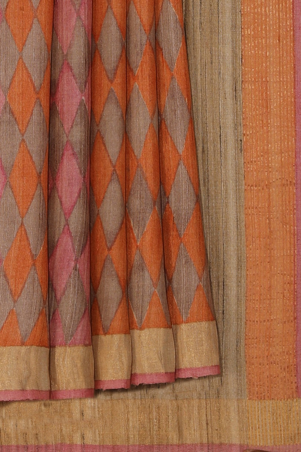 Bhagalpur Tussar Silk Orange Saree