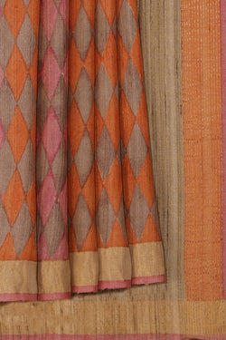 Image of Bhagalpur Tussar Silk Orange Saree