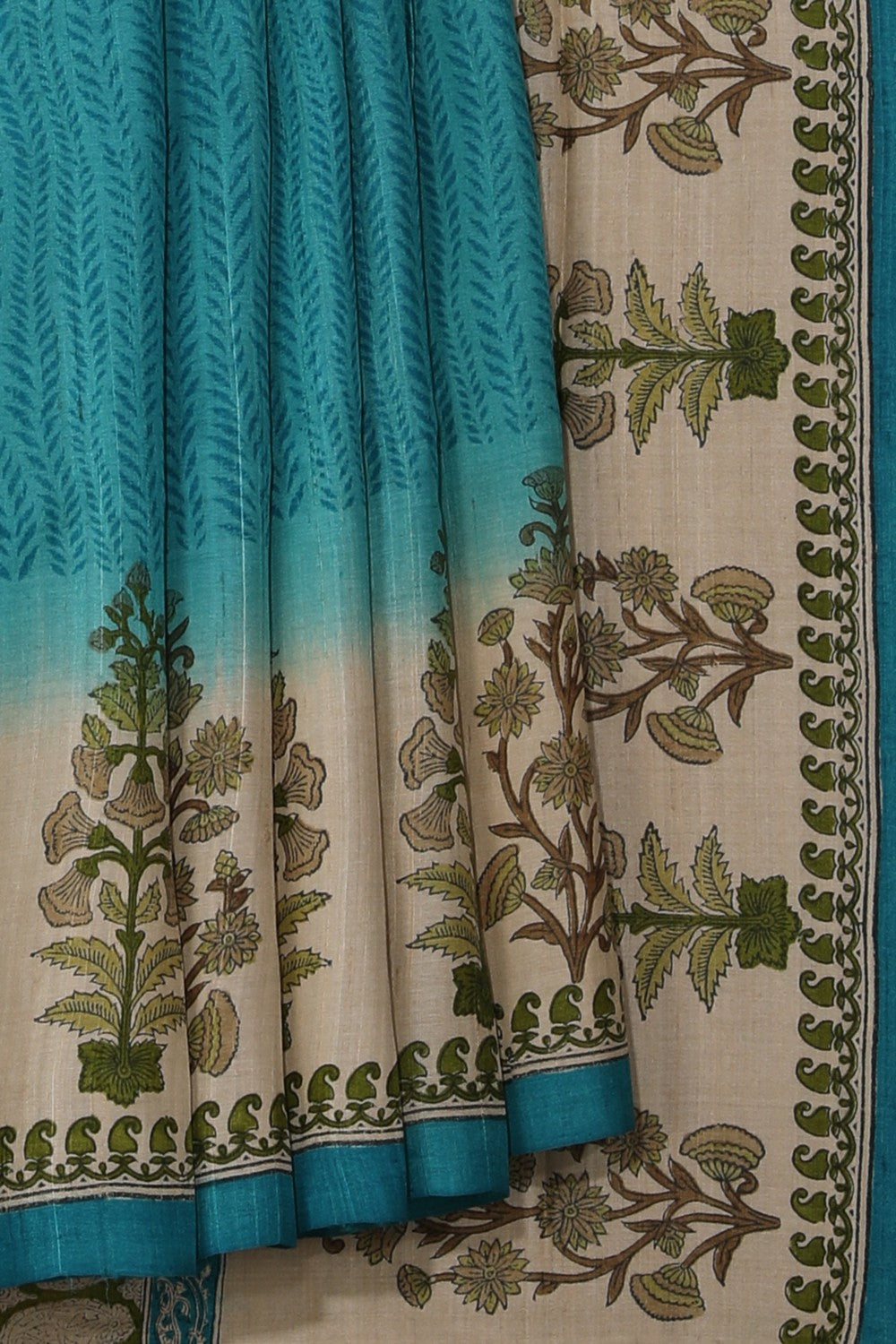 Bhagalpur Tussar Silk Teal Blue Saree