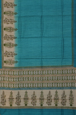 Image of Bhagalpur Tussar Silk Teal Blue Saree