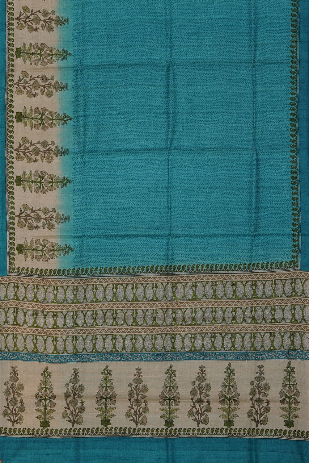 Bhagalpur Tussar Silk Teal Blue Saree