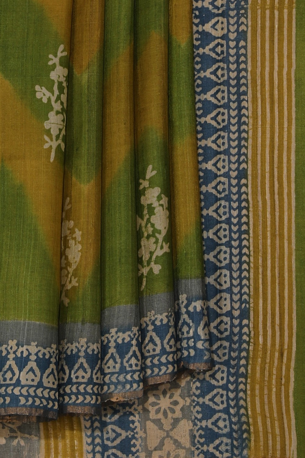 Bhagalpur Tussar Silk Green Saree