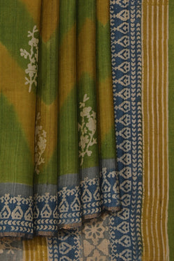 Image of Bhagalpur Tussar Silk Green Saree