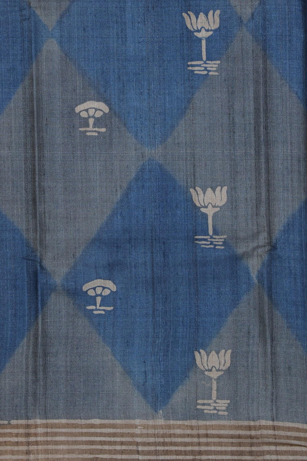 Bhagalpur Tussar Silk Blue Saree