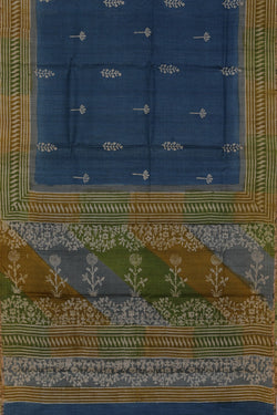 Image of Bhagalpur Tussar Silk Teal Blue Saree