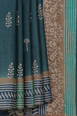 Image of Bhagalpur Tussar Silk Teal Green Saree