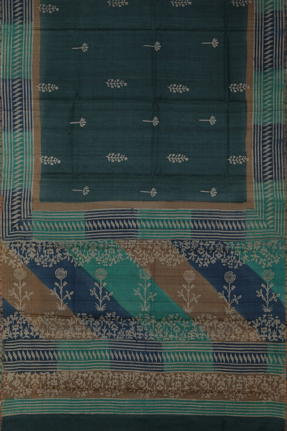 Bhagalpur Tussar Silk Teal Green Saree