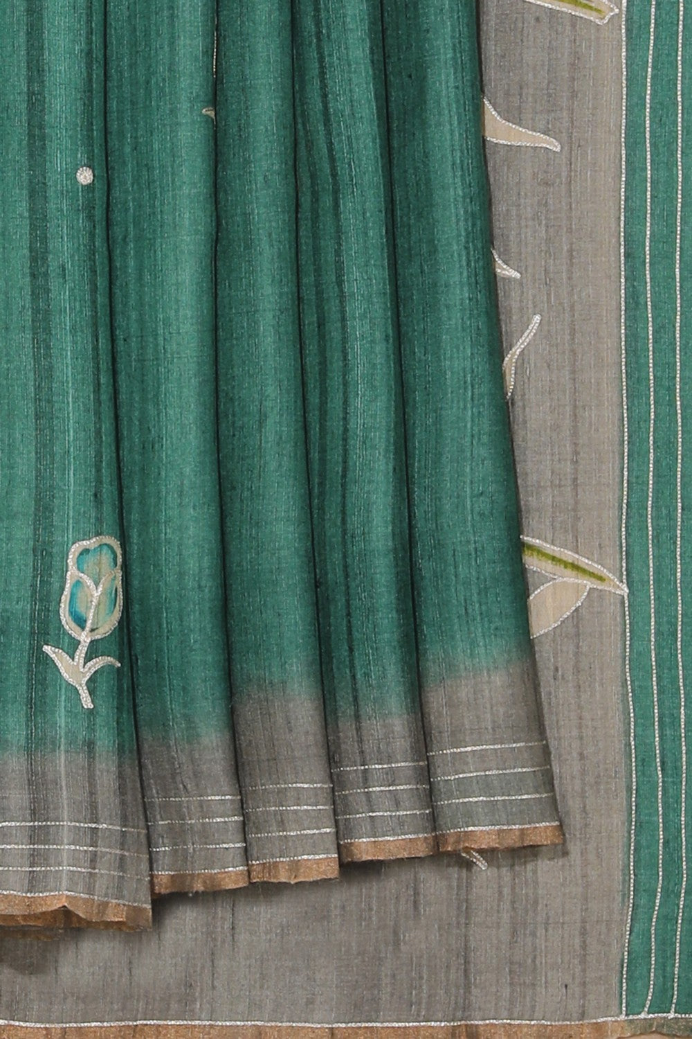 Bhagalpur Tussar Silk Green Saree