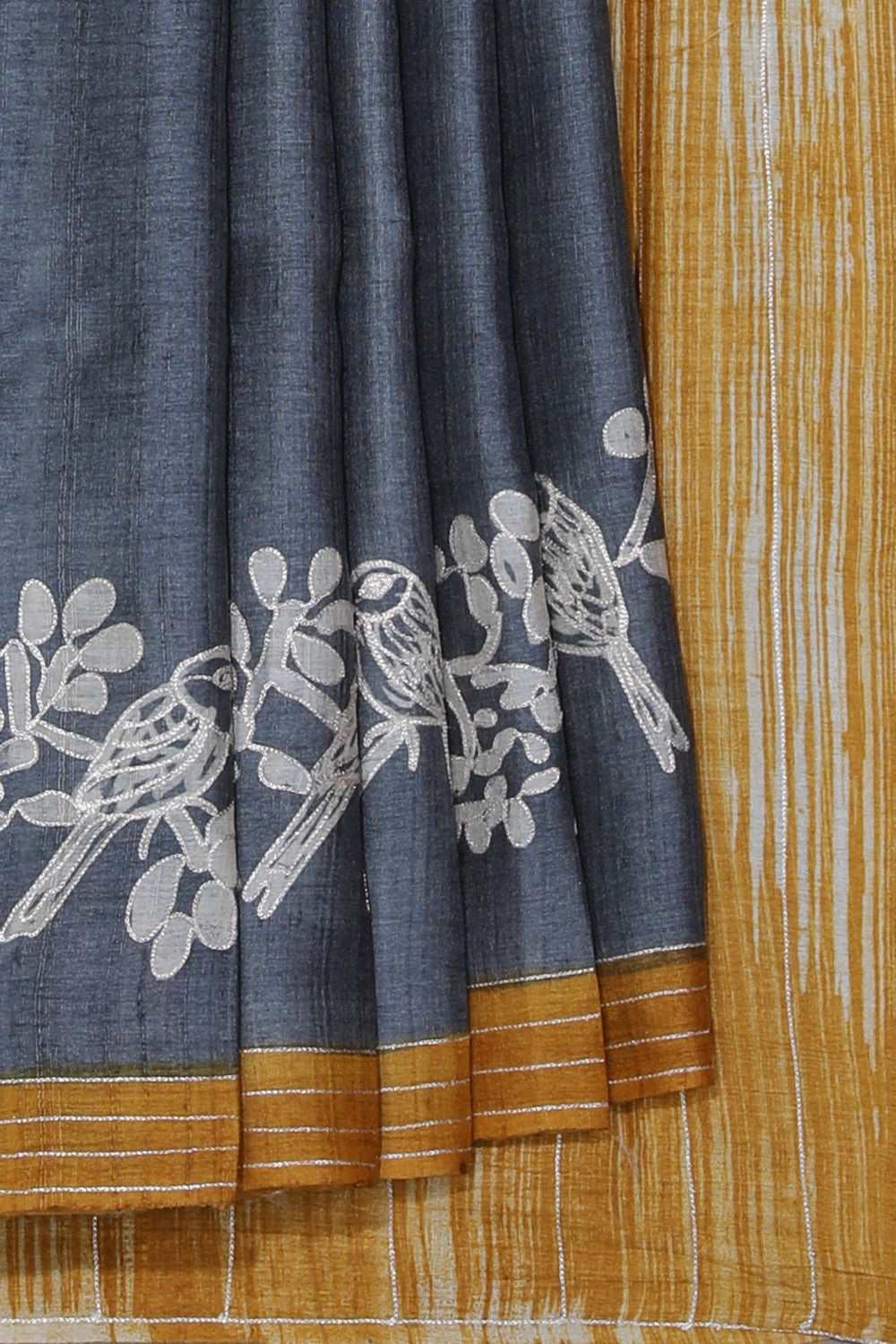 Bhagalpur Tussar Silk Grey Saree