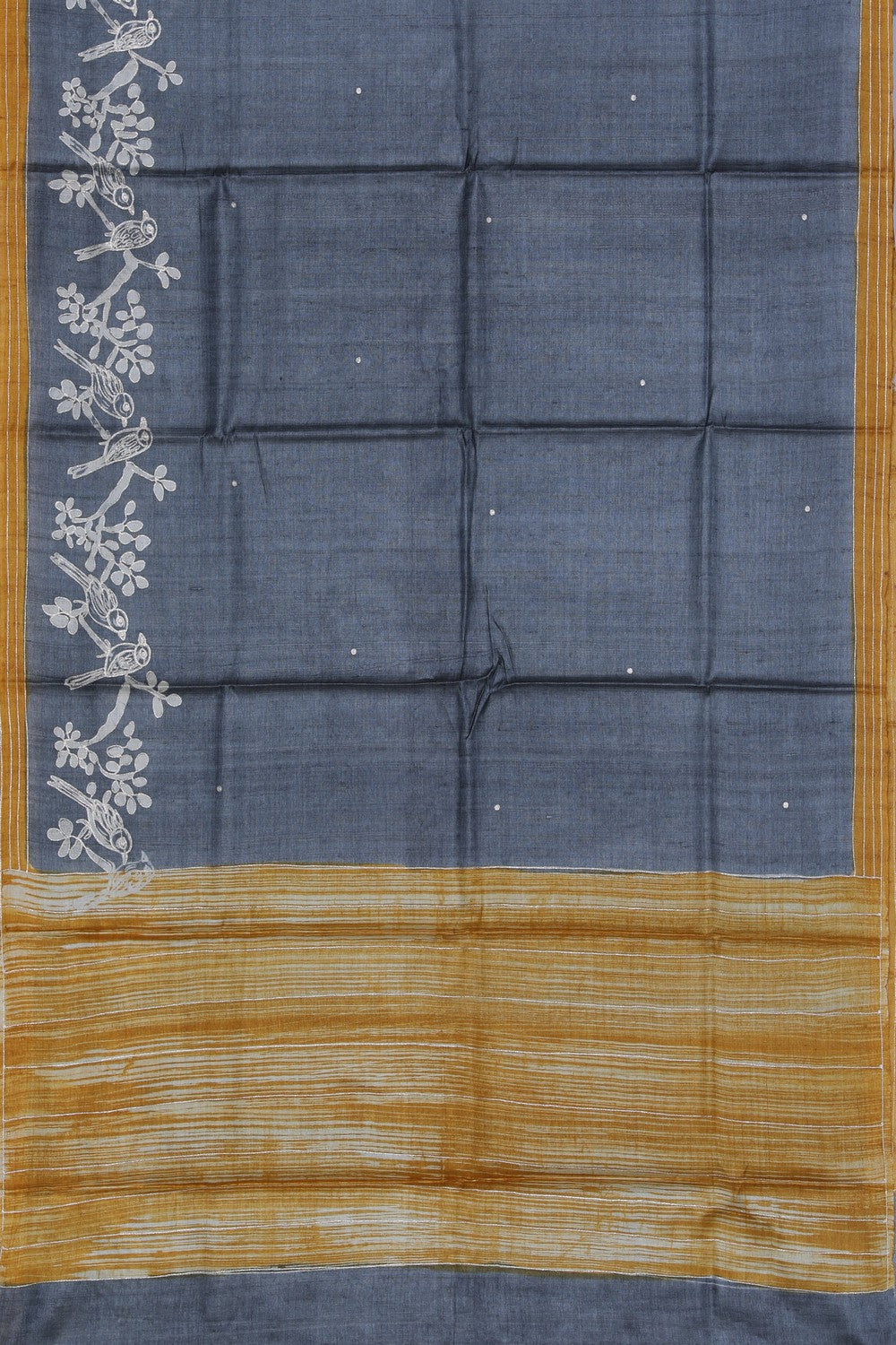 Bhagalpur Tussar Silk Grey Saree