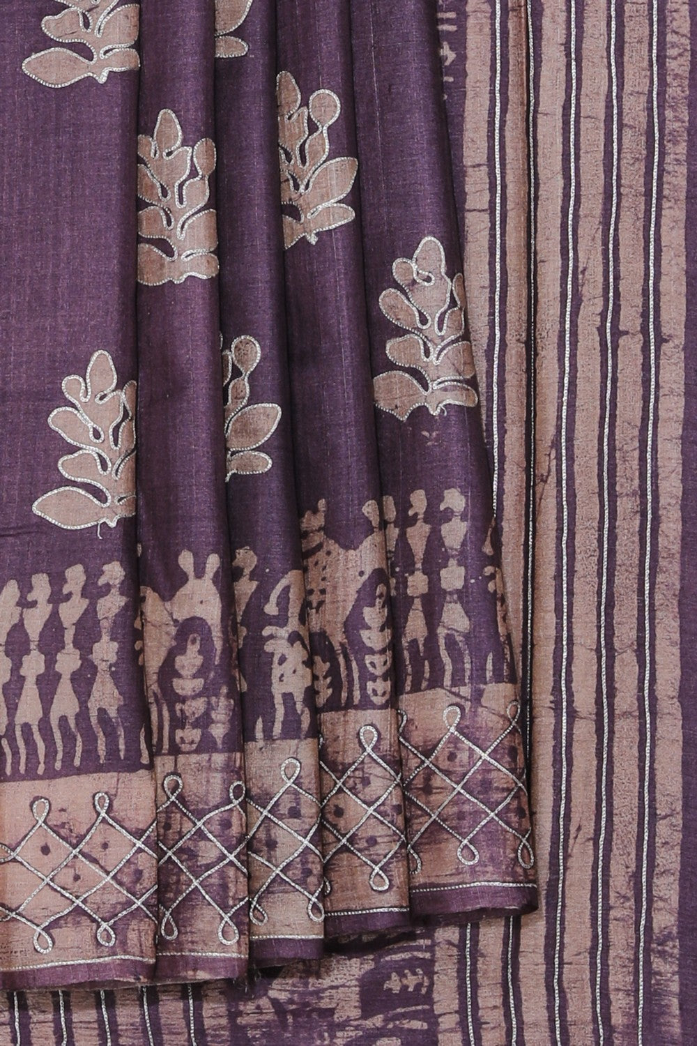 Bhagalpur Tussar Silk Purple Saree