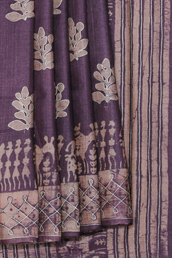 Image of Bhagalpur Tussar Silk Purple Saree