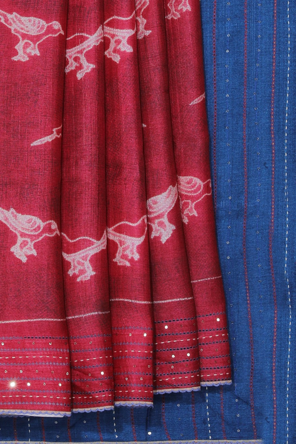 Bhagalpur Tussar Silk Red Saree