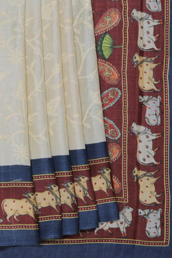 Image of Bhagalpur Silk Off-White Saree