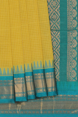 Image of Gadwal Cotton Yellow Saree