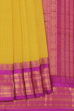 Image of Gadwal Cotton Yellow Saree