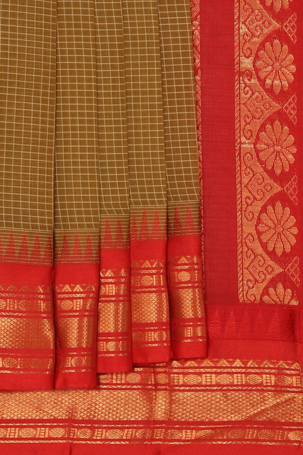 Gadwal Cotton Brown Saree