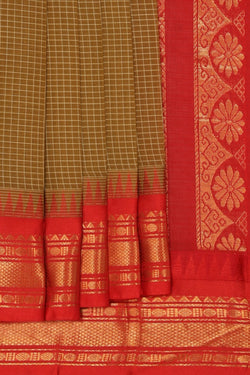 Image of Gadwal Cotton Brown Saree