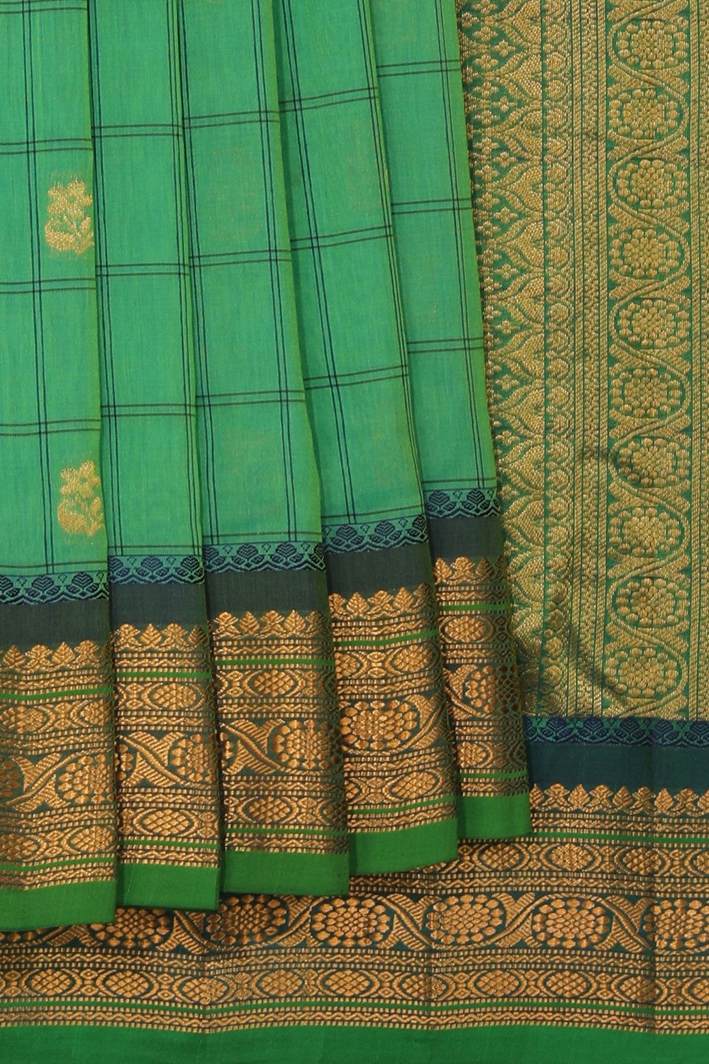 Gadwal Aqua Green Kattam Saree