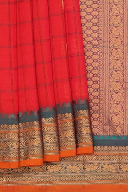 Image of Gadwal Ruby Red Kattam Saree