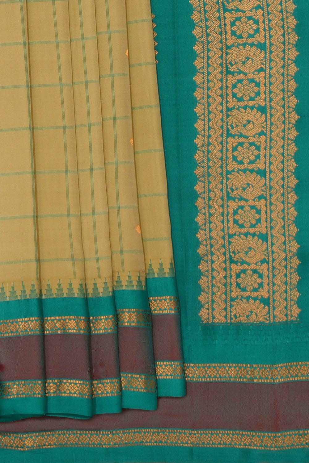 Image of Gadwal Silk Light-Green Kattam Saree