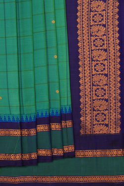 Image of Gadwal Silk Teal Green Kattam Saree