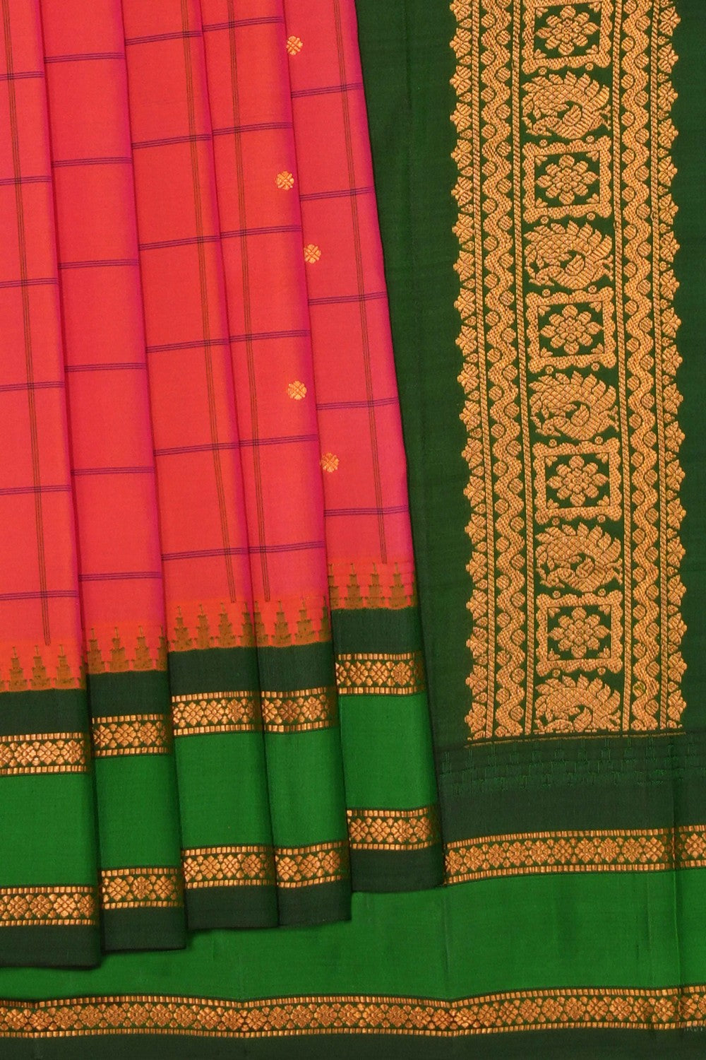 Gadwal Silk Fuchsia-Pink Kattam Saree