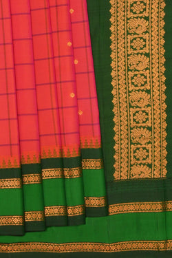 Image of Gadwal Silk Fuchsia-Pink Kattam Saree