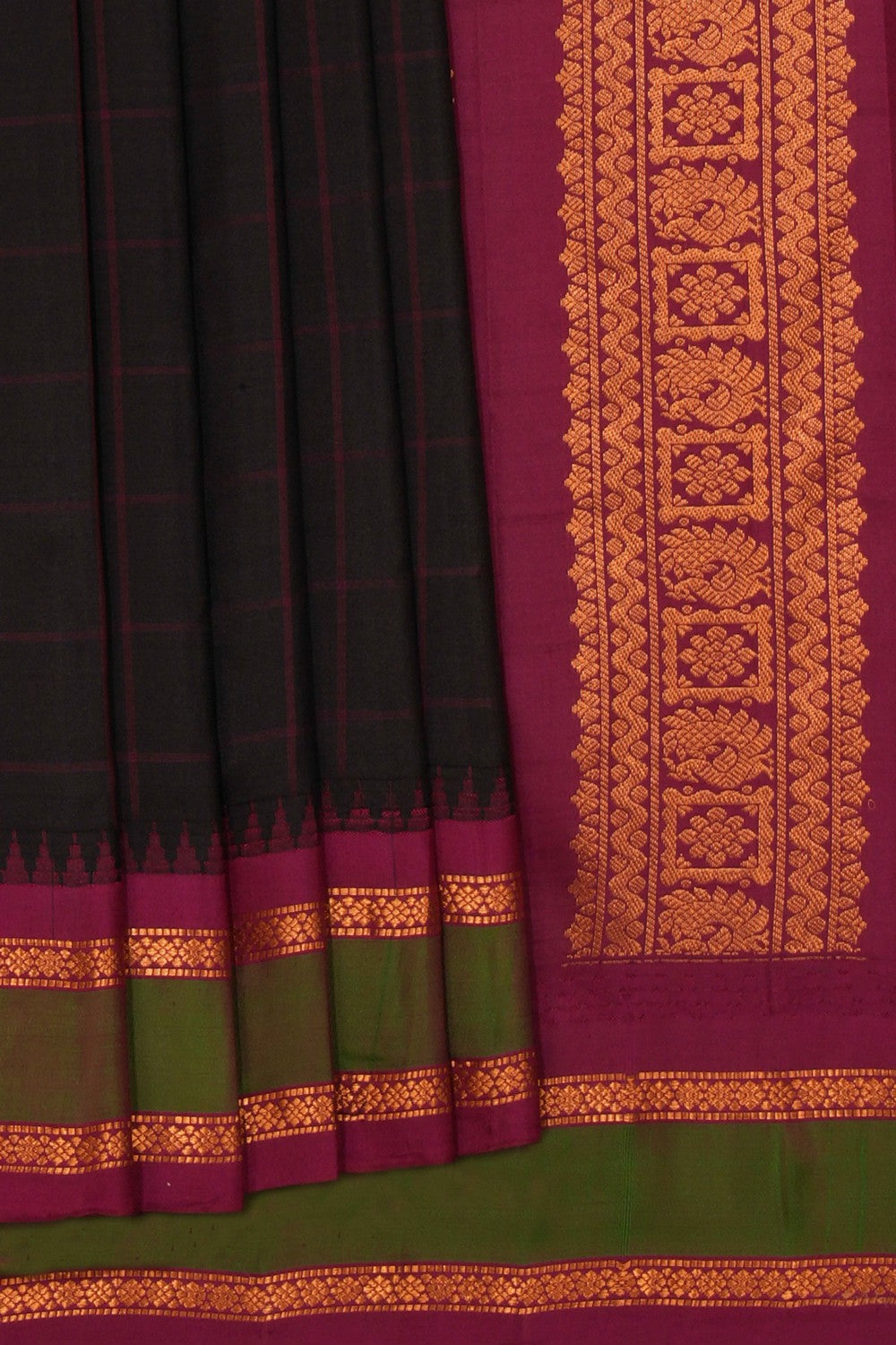 Gadwal Silk Black Kattam Saree