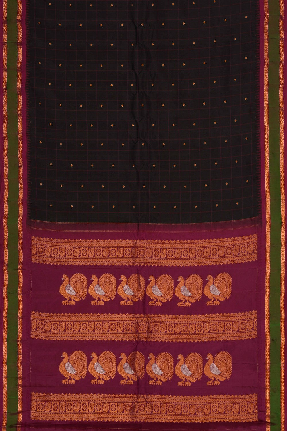 Image of Gadwal Silk Black Kattam Saree