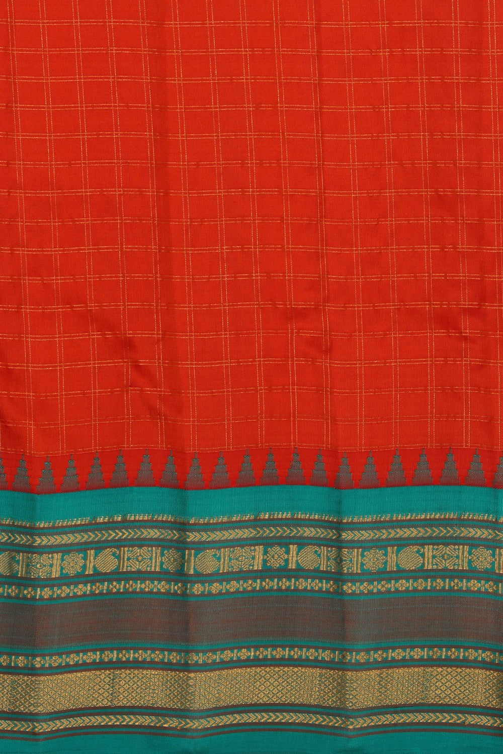 Image of Gadwal Silk Red Kattam Saree