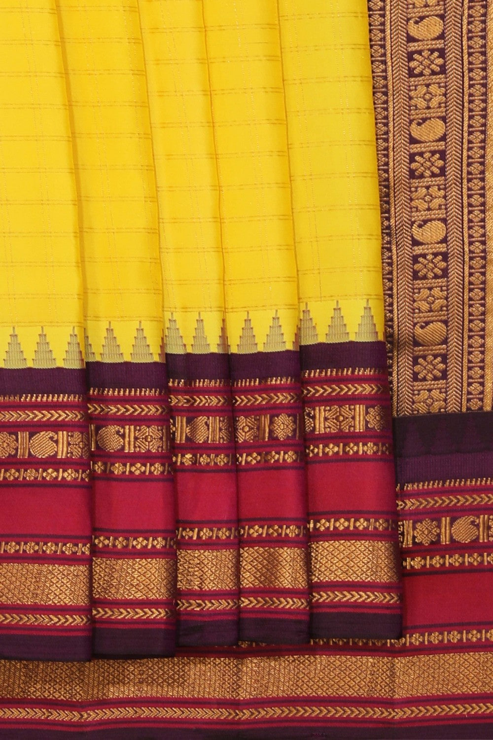 Gadwal Silk Yellow Kattam Saree