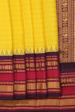 Image of Gadwal Silk Yellow Kattam Saree