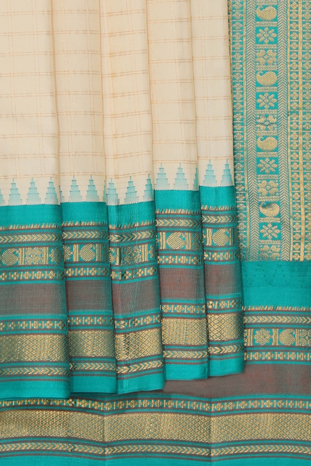 Gadwal Silk Off-White Kattam Saree