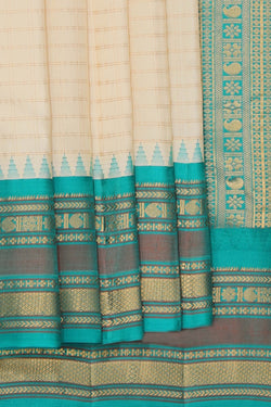 Image of Gadwal Silk Off-White Kattam Saree