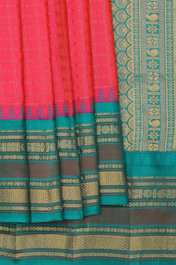 Image of Gadwal Silk Fuchsia-Pink Kattam Saree