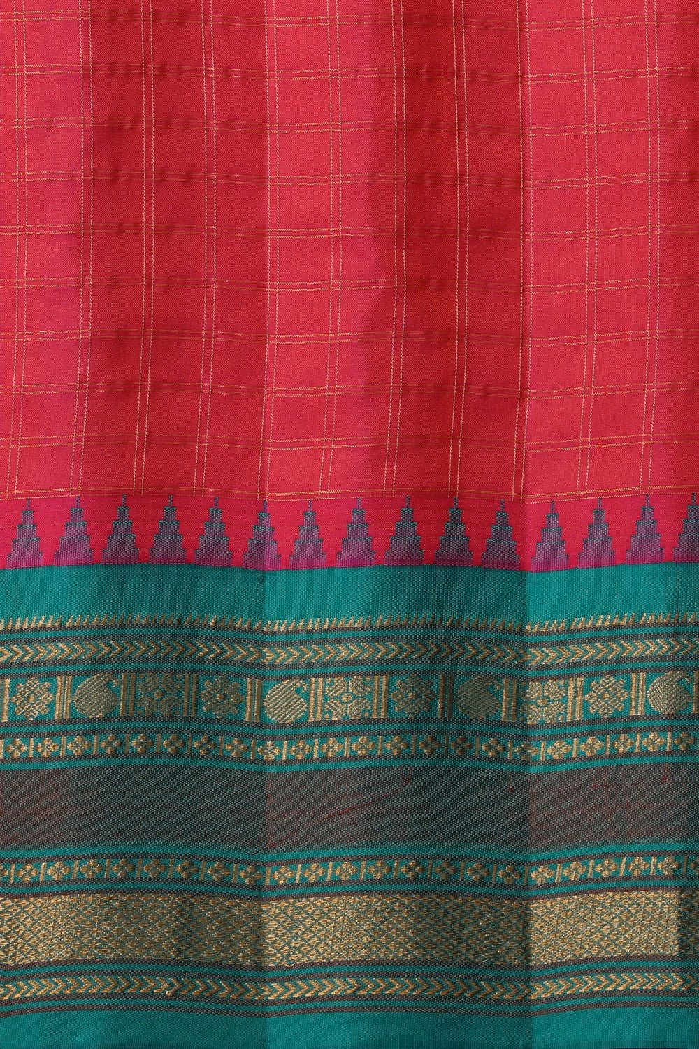 Image of Gadwal Silk Fuchsia-Pink Kattam Saree