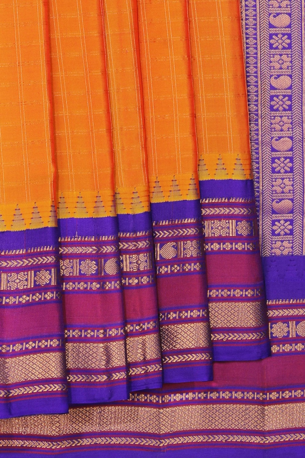 Gadwal Silk Orange Kattam Saree