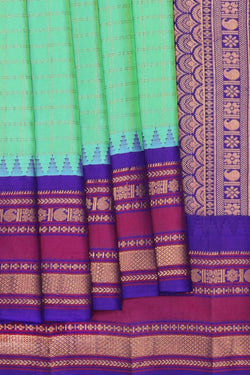 Image of Gadwal Silk Sea Green Kattam Saree