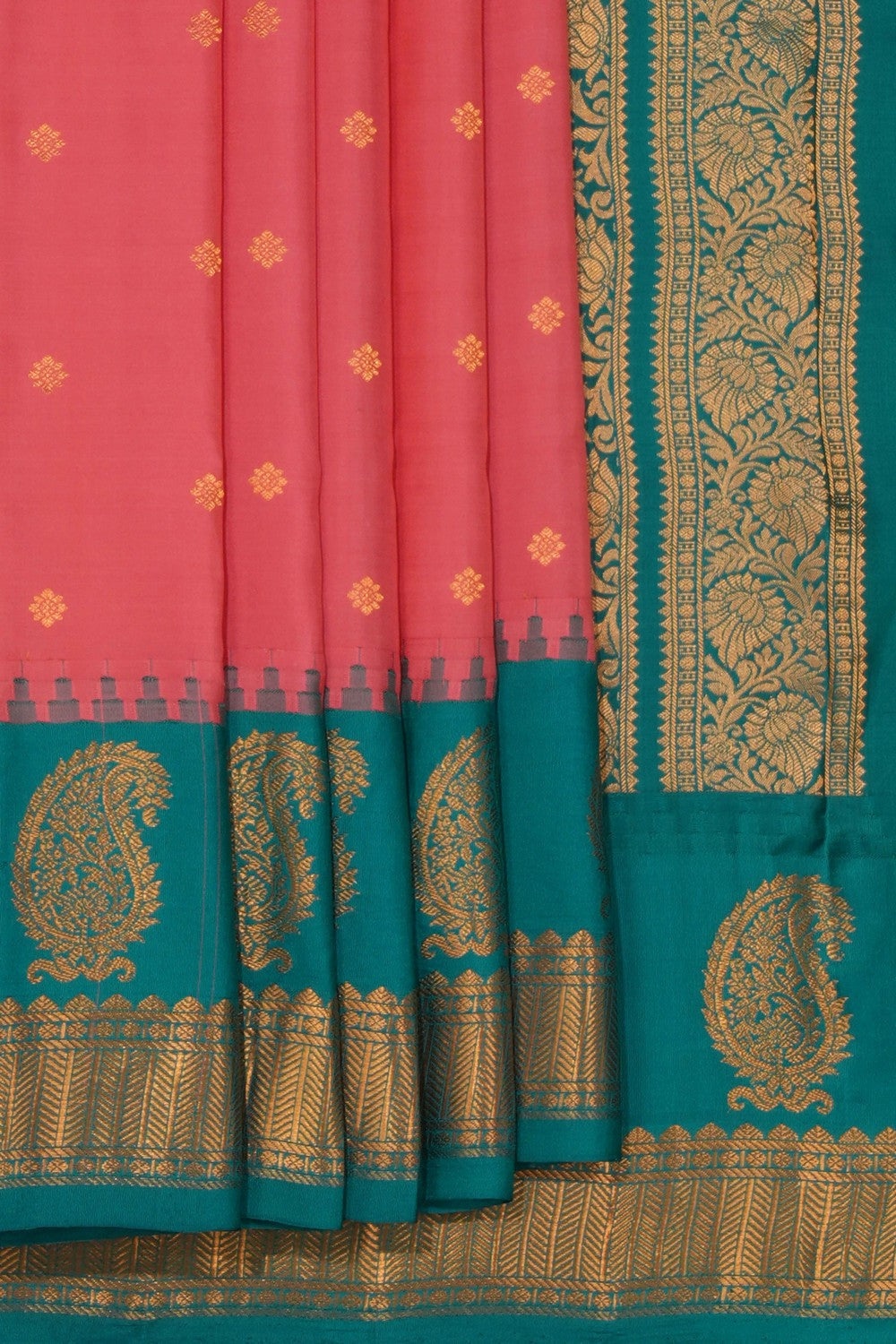 Gadwal Silk Coral Pink Saree