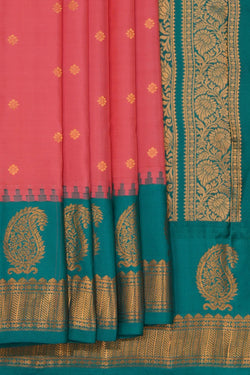 Image of Gadwal Silk Coral Pink Saree