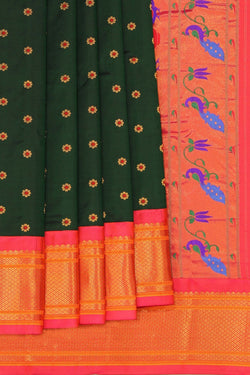 Image of Gadwal Silk Bottle Green Saree