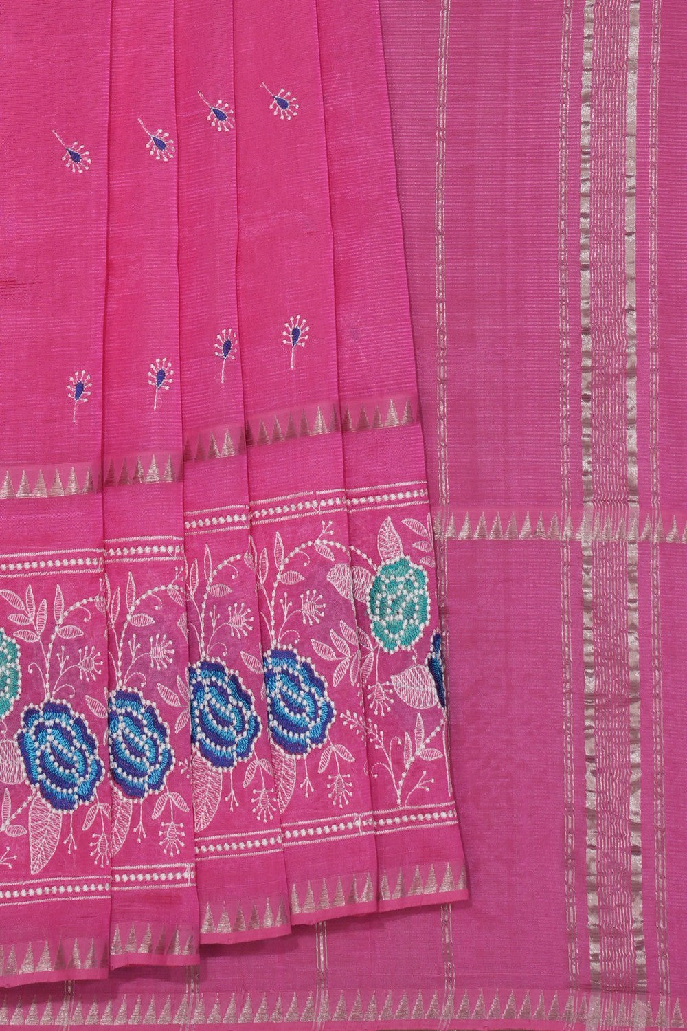 Mangalgiri Silk Embroidery Lotus Pink Saree