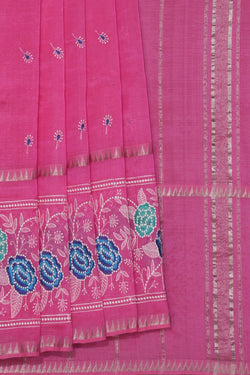 Image of Mangalgiri Silk Embroidery Lotus Pink Saree