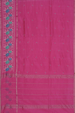 Image of Mangalgiri Silk Embroidery Lotus Pink Saree