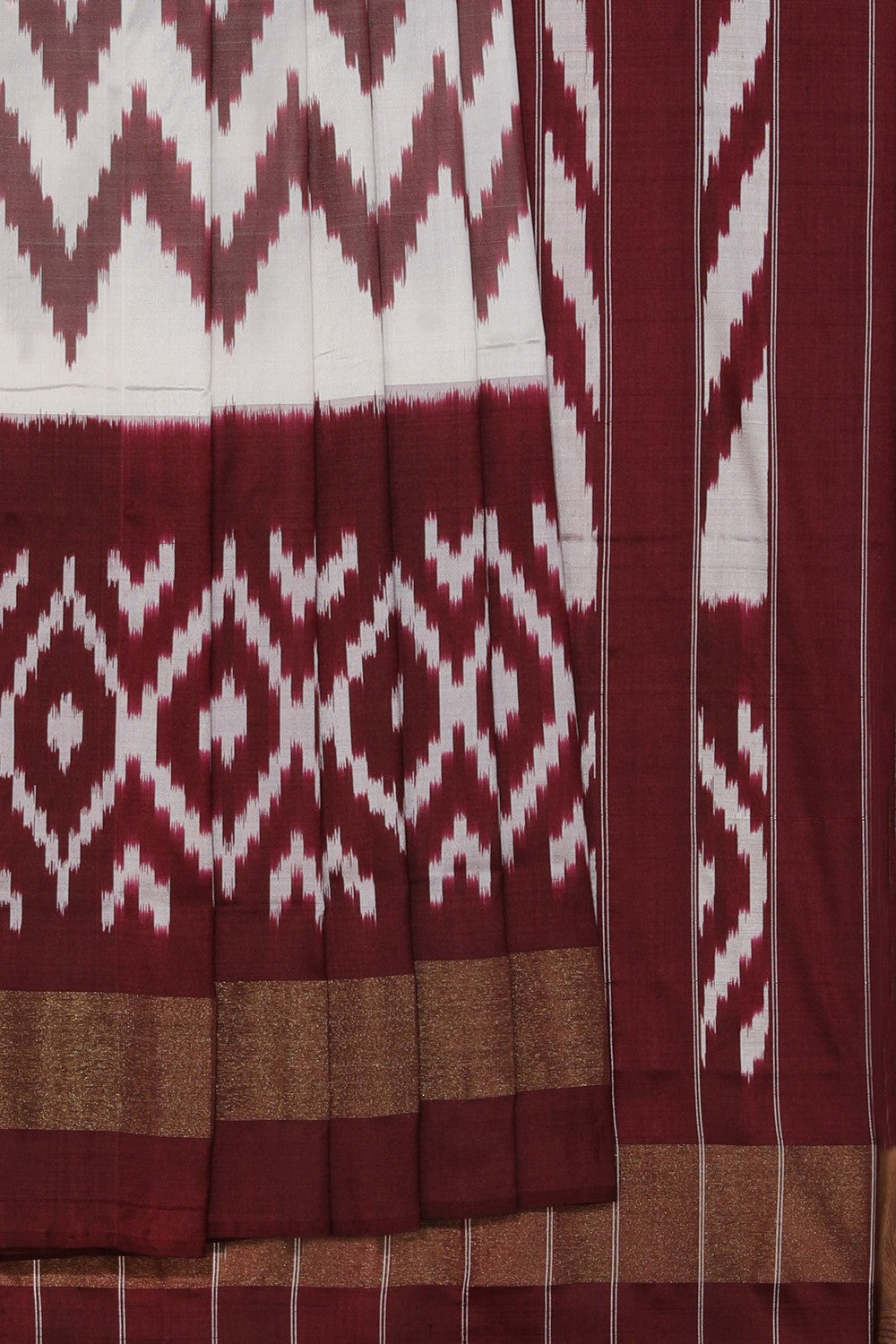 Pochampally Ikat Silk White Saree