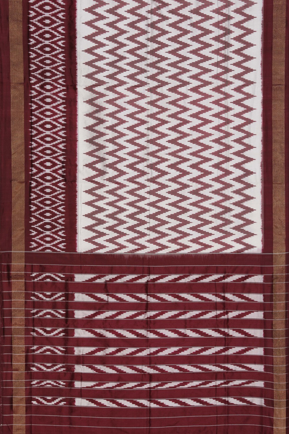 Pochampally Ikat Silk White Saree